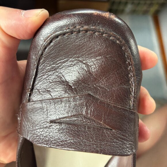 Vintage Nine West 1.5" Block Heel Dark Brown Leather Penny Loafers Size 8M - Picture 8 of 8